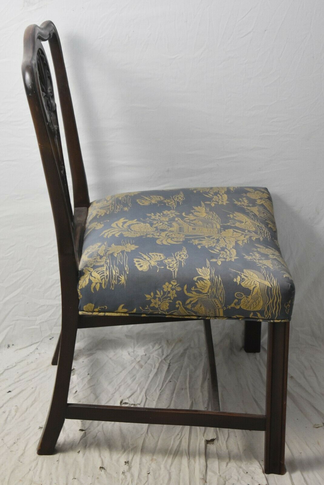 Chippendale Style Mahogany Chinoiserie Upholstered Dining Chair