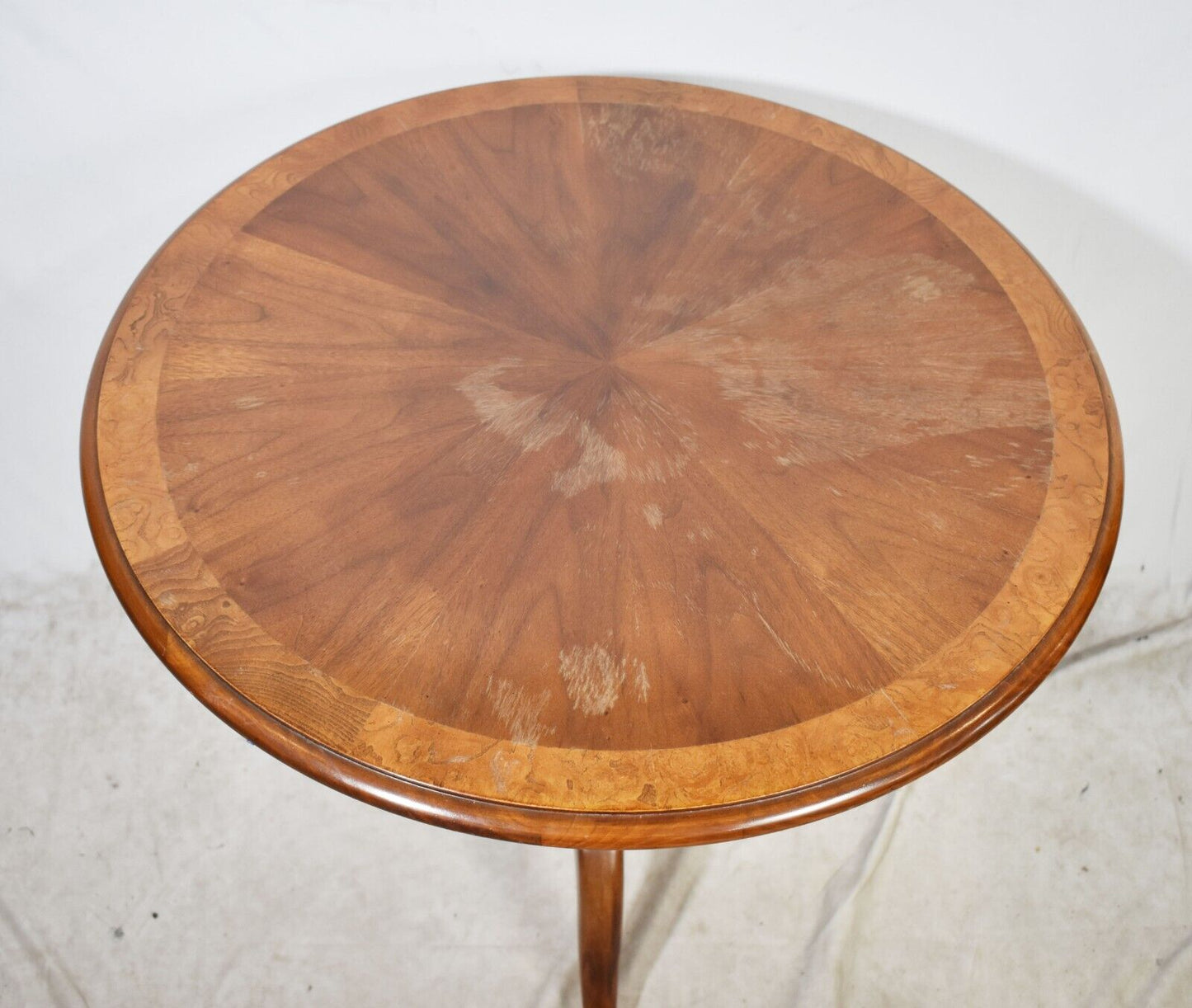 Baker Mahogany Banded Oval Three Column Base Occasional Table