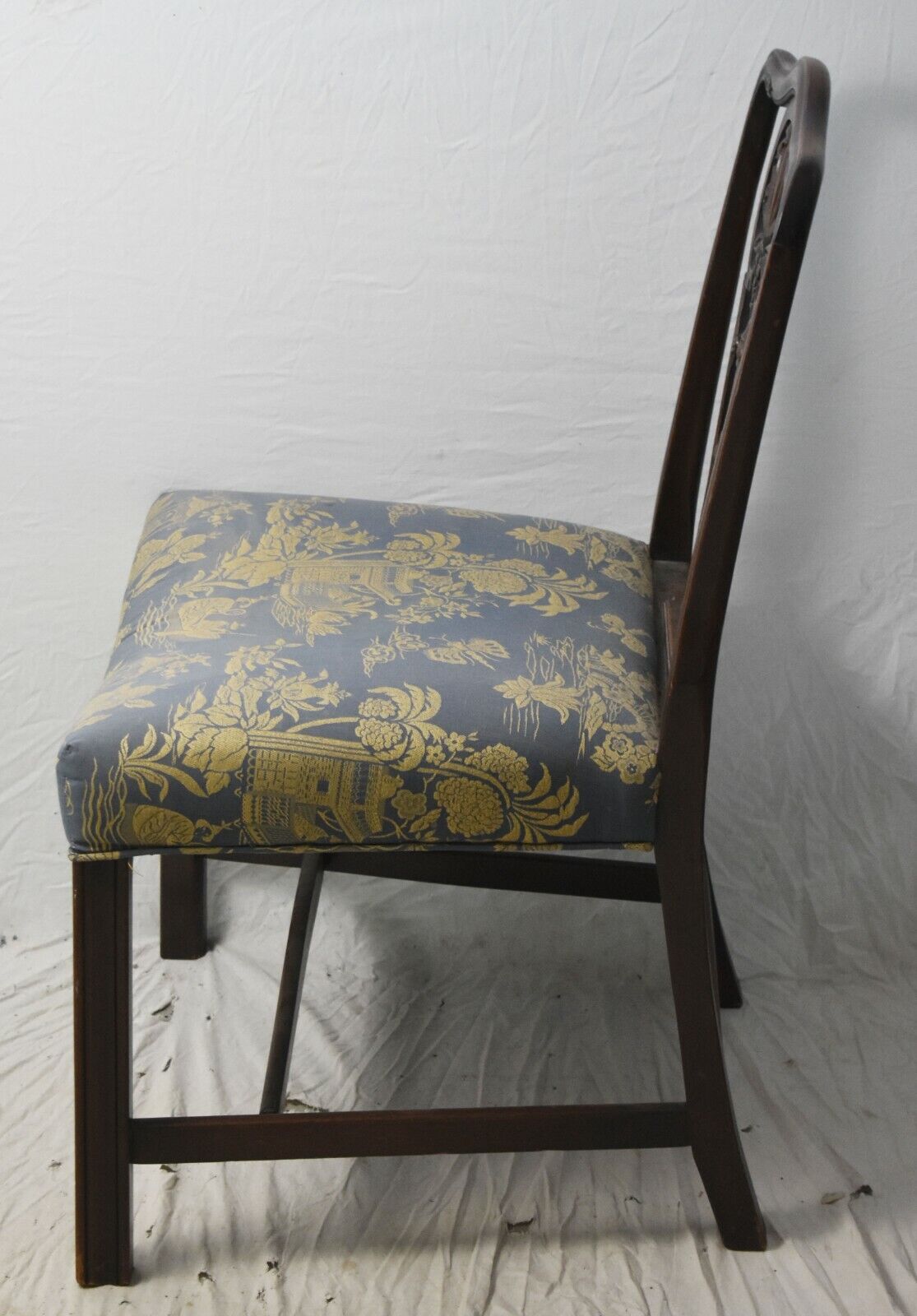 Chippendale Style Mahogany Chinoiserie Upholstered Dining Chair