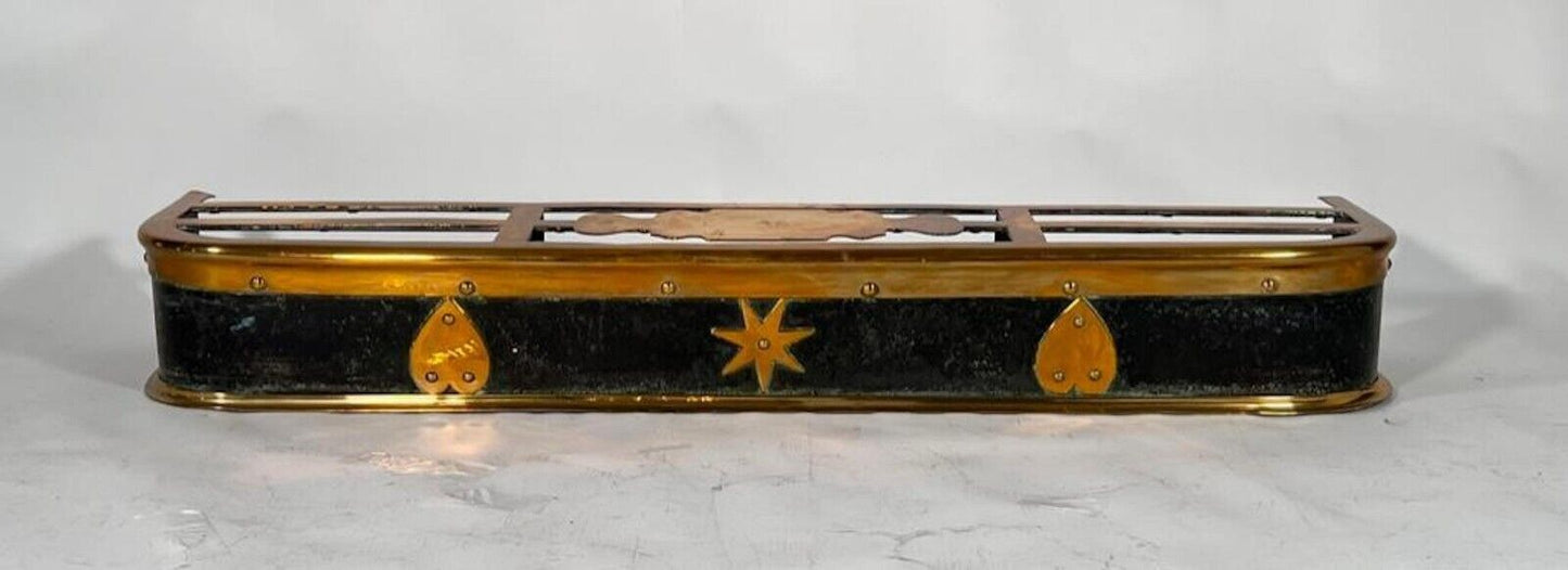 Antique Dutch Brass and Iron Fireplace Fender with Heart and Star Designs