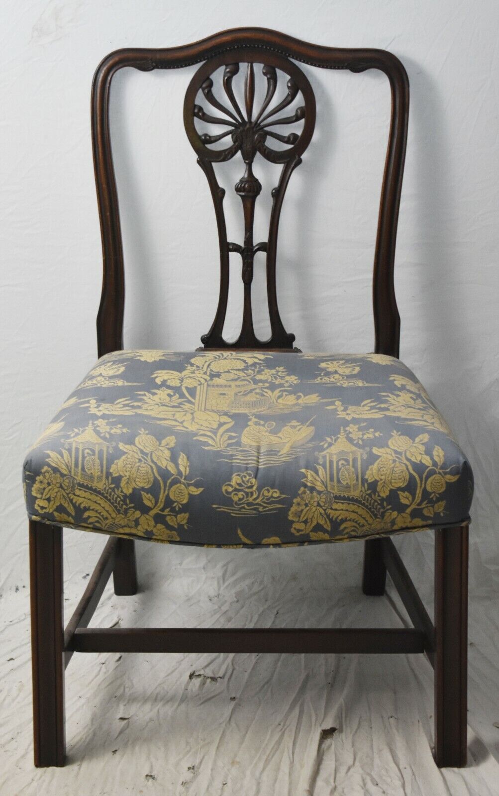 Chippendale Style Mahogany Chinoiserie Upholstered Dining Chair