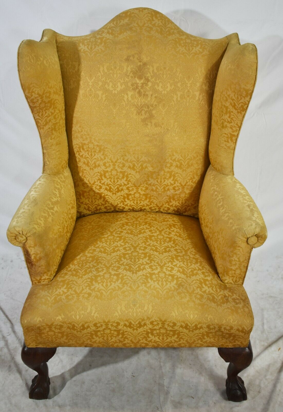 Antique Chippendale Style Mahogany Wing Chair Ball & Claw Williamsburg Style