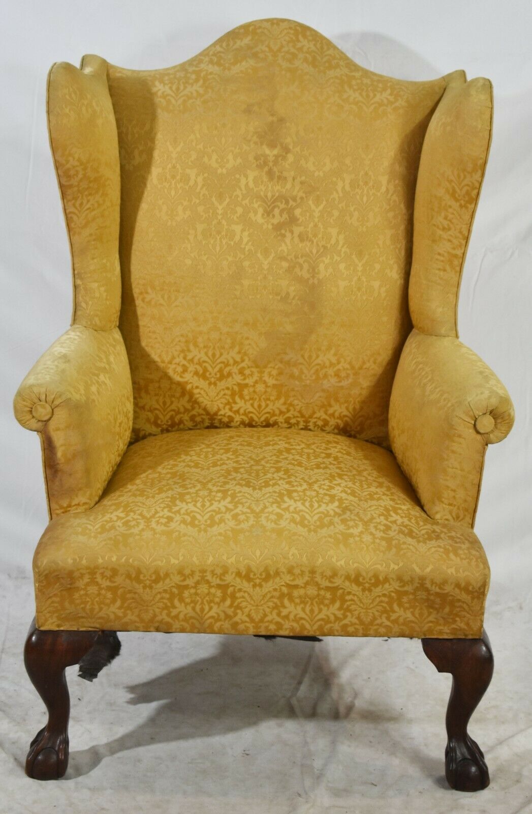 Antique Chippendale Style Mahogany Wing Chair Ball & Claw Williamsburg Style