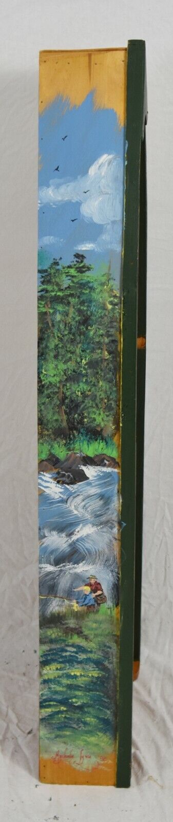 Hand Painted Wooden Boat Canoe Fishing Scenes Folk Art by Mychale Lynn