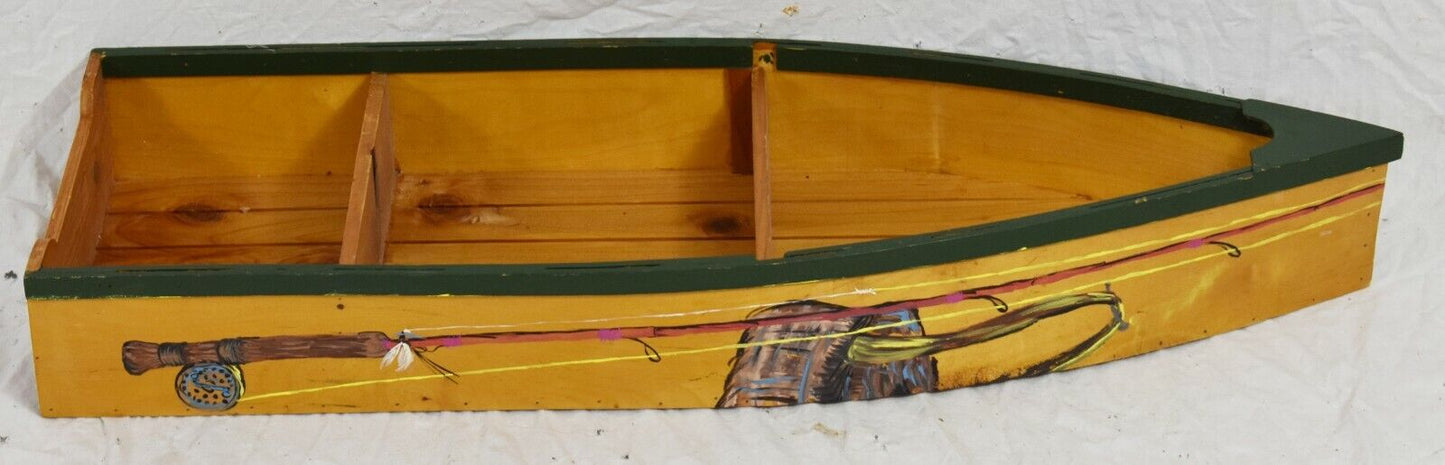 Hand Painted Wooden Boat Canoe Fishing Scenes Folk Art by Mychale Lynn