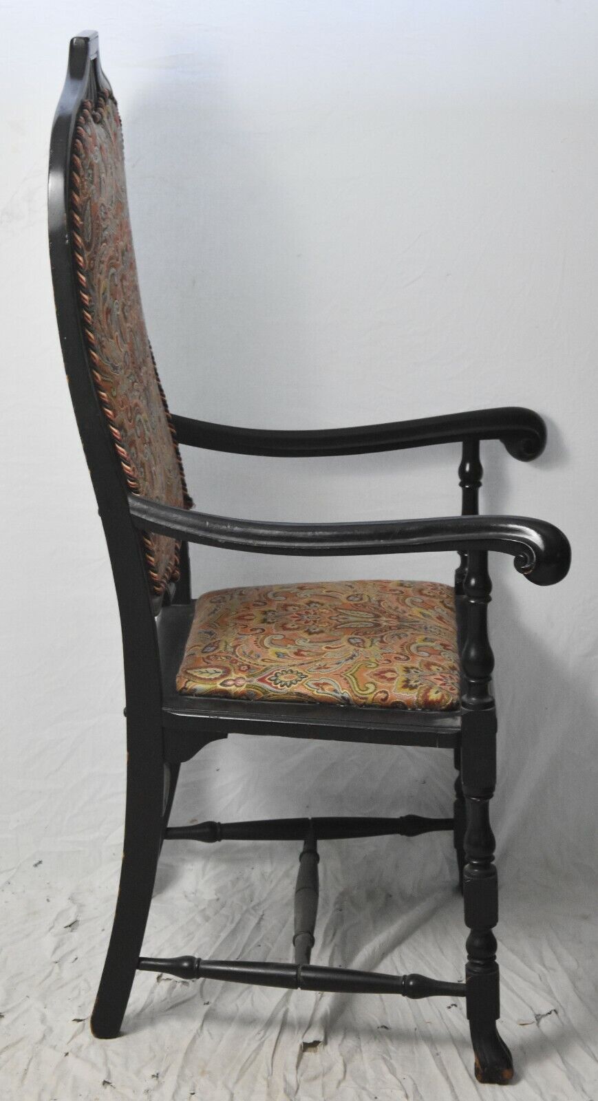 Michigan Chair Company William and Mary Style Ebonized Arm Chair