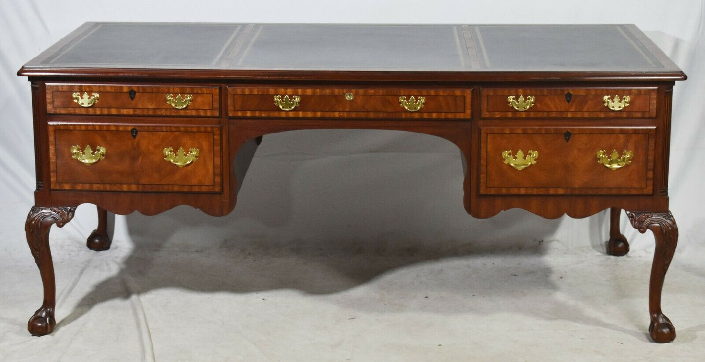 Henkel Harris (Moore) Leather Top Mahogany Partners Desk with Claw and Ball Feet