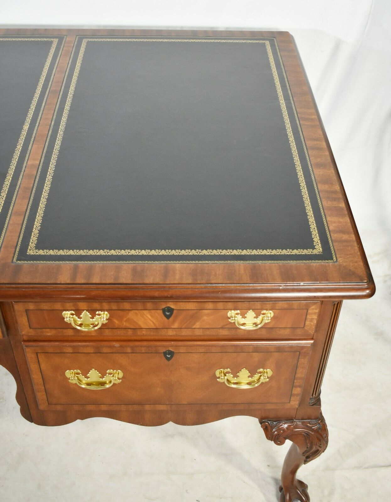 Henkel Harris (Moore) Leather Top Mahogany Partners Desk with Claw and Ball Feet