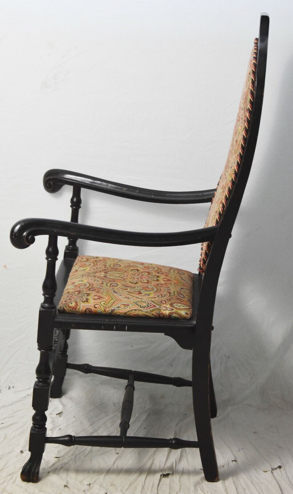 Michigan Chair Company William and Mary Style Ebonized Arm Chair