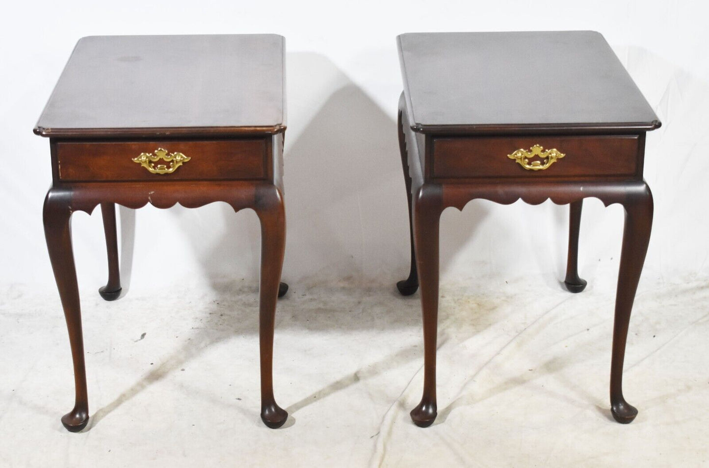 Pair of Statton Solid Cherry End Tables Nightstands Wiliamsburg Queen Anne Style