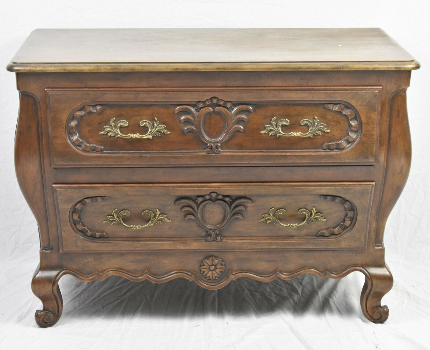 Baker French Louis XV Style Carved Walnut 2-Drawer Commode Chest