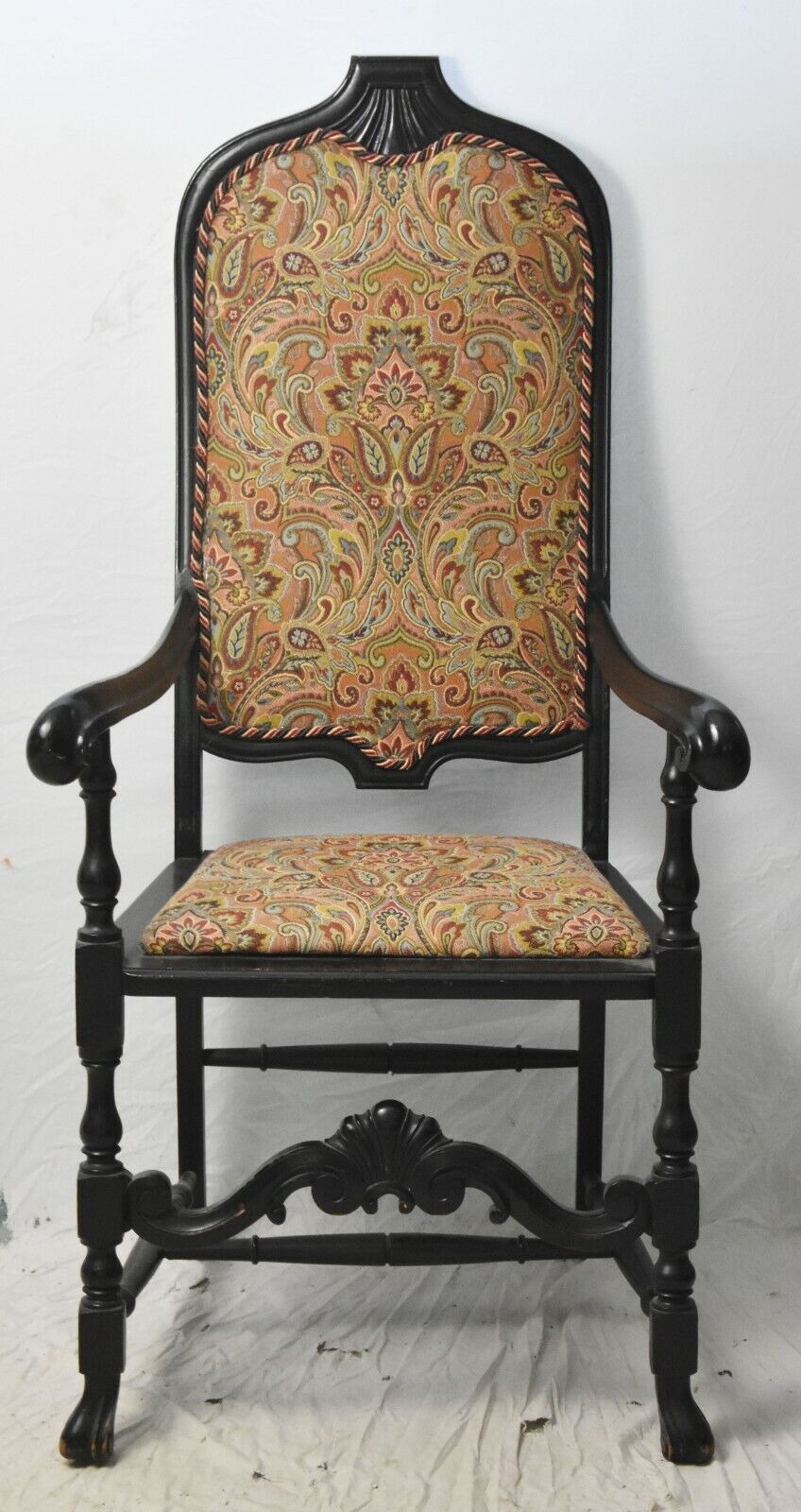 Michigan Chair Company William and Mary Style Ebonized Arm Chair