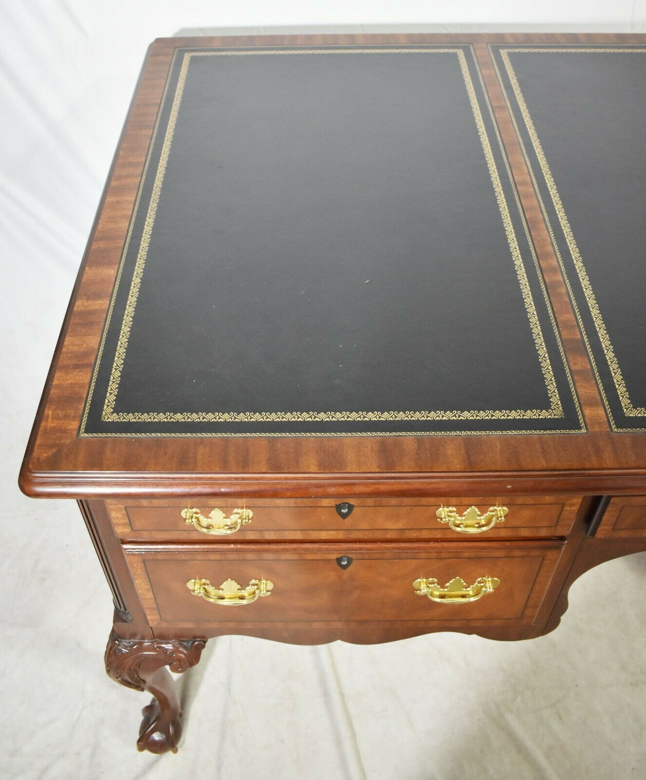 Henkel Harris (Moore) Leather Top Mahogany Partners Desk with Claw and Ball Feet