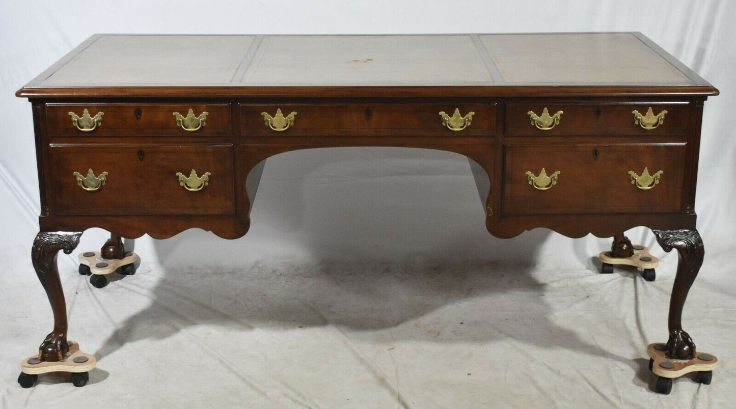 Henkel Harris (Moore) Leather Top Mahogany Partners Desk with Claw and Ball Feet