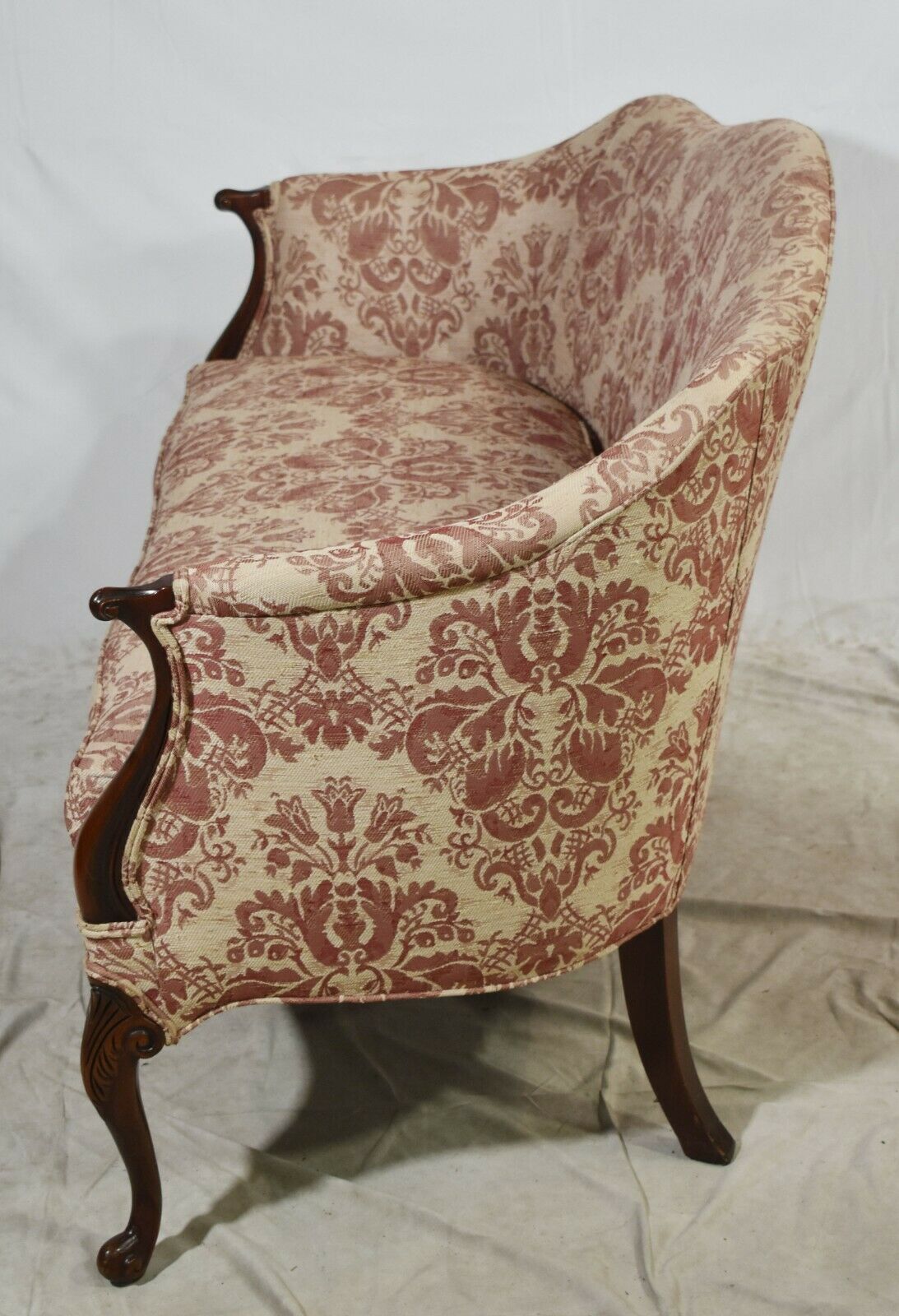 Hickory Chair Mahogany Chippendale Style Settee Sofa Designer Damask Fabric