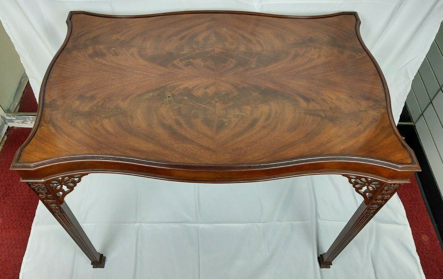 Baker Stately Homes Collection Flame Mahogany Carved Marlborough Tea Table