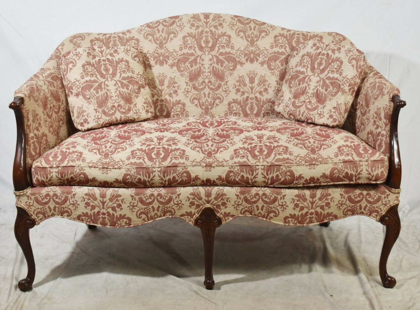 Hickory Chair Mahogany Chippendale Style Settee Sofa Designer Damask Fabric