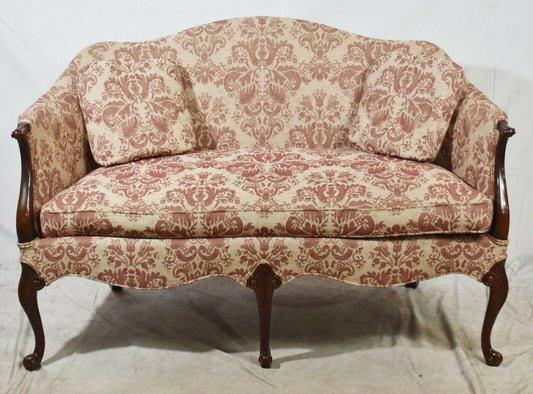 Hickory Chair Mahogany Chippendale Style Settee Sofa Designer Damask Fabric