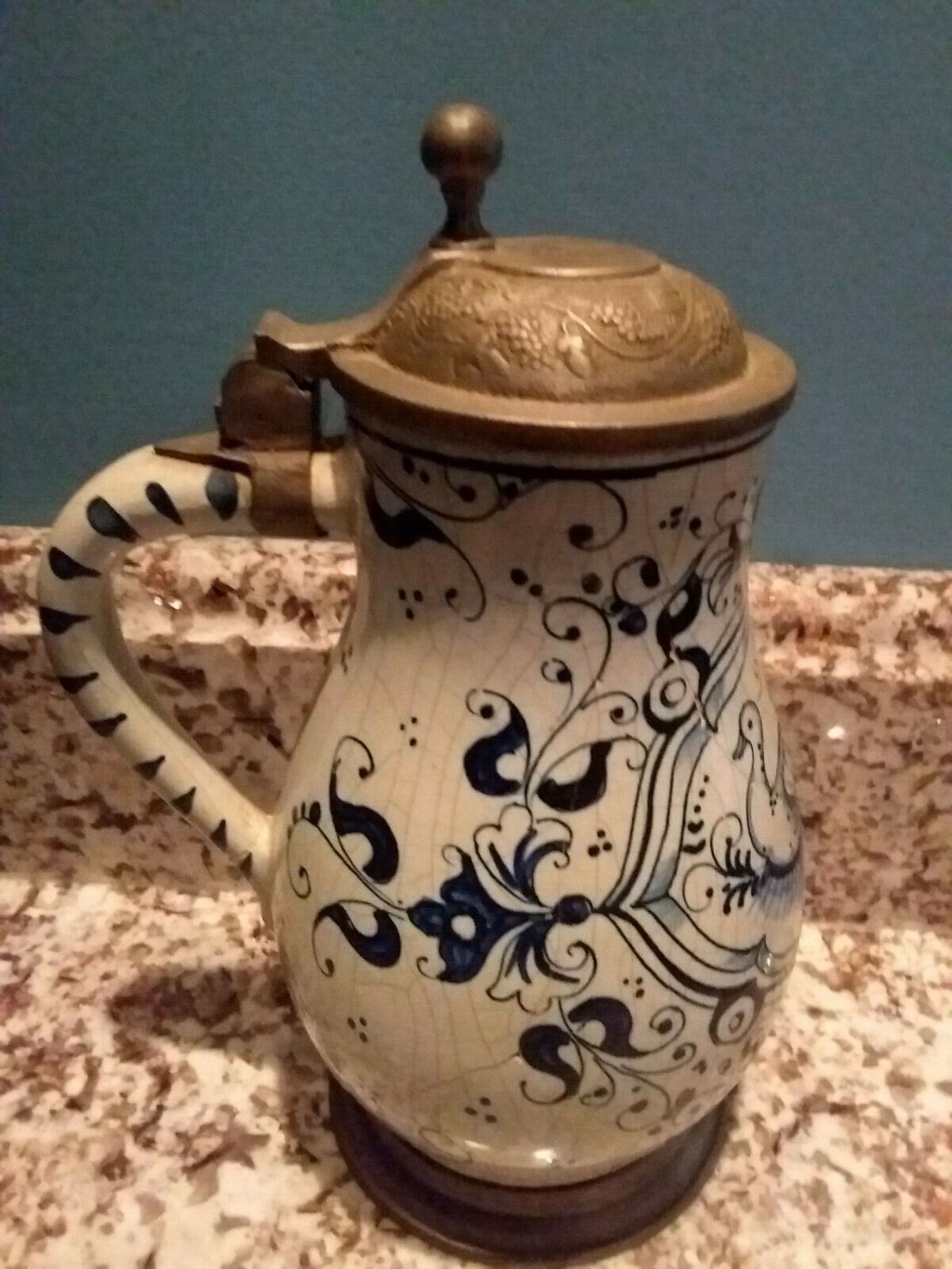 Antique FAIENCE Pewter Stein Nurnberg Circa 1720-1740 18th Century Delft Style