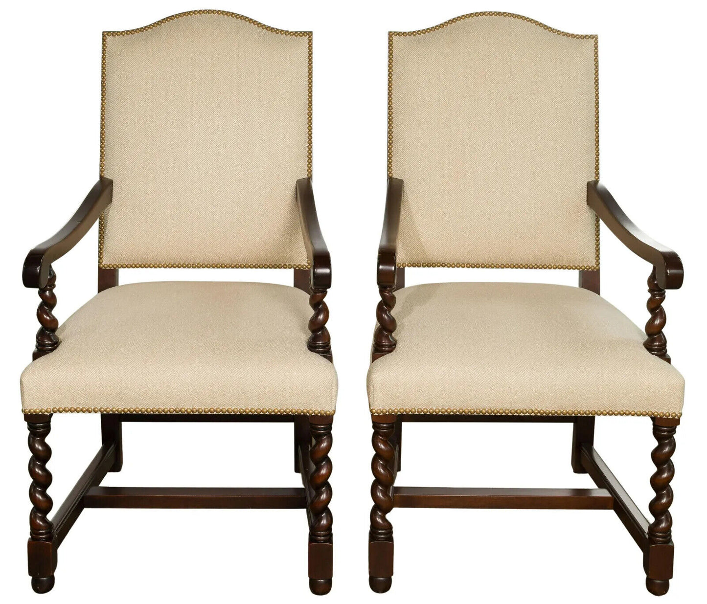 Pair of Stickley Mahogany Arm Chairs Barley Twist Arms & Legs William & Mary