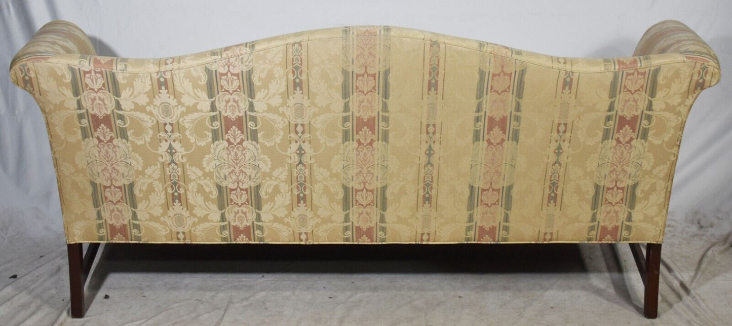 Southwood Mahogany Chinese Chippendale Style Sofa Fretwork Legs Damask Fabric