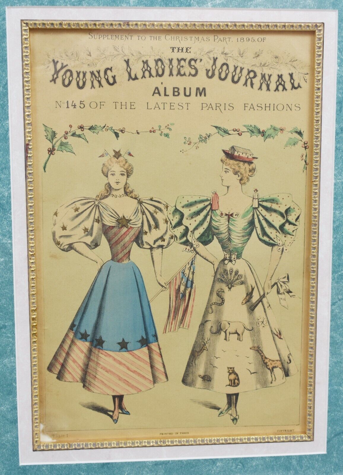 Set of 3 Antique Hand-Colored Fashion Print 19th C. Young Ladies Journal Framed