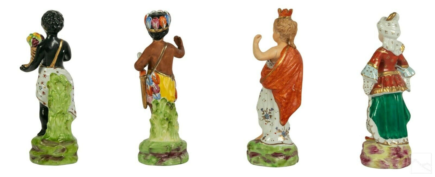 Mottahedeh Four Porcelain Allegorical Continents Figurines, Italy Rare