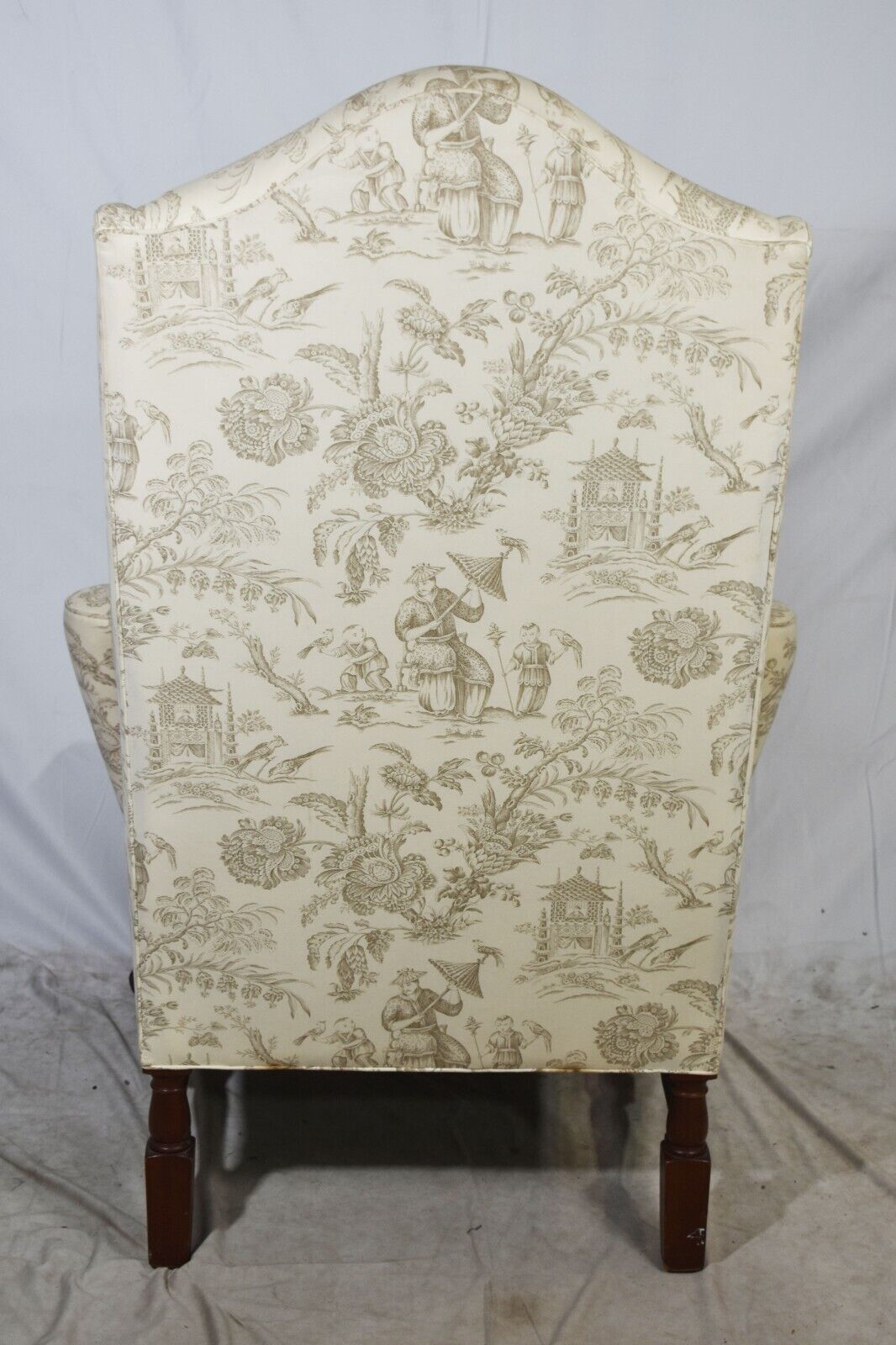 Baker Stately Homes Collection Irish Mahogany Wing Chair Chinoiserie Fabric