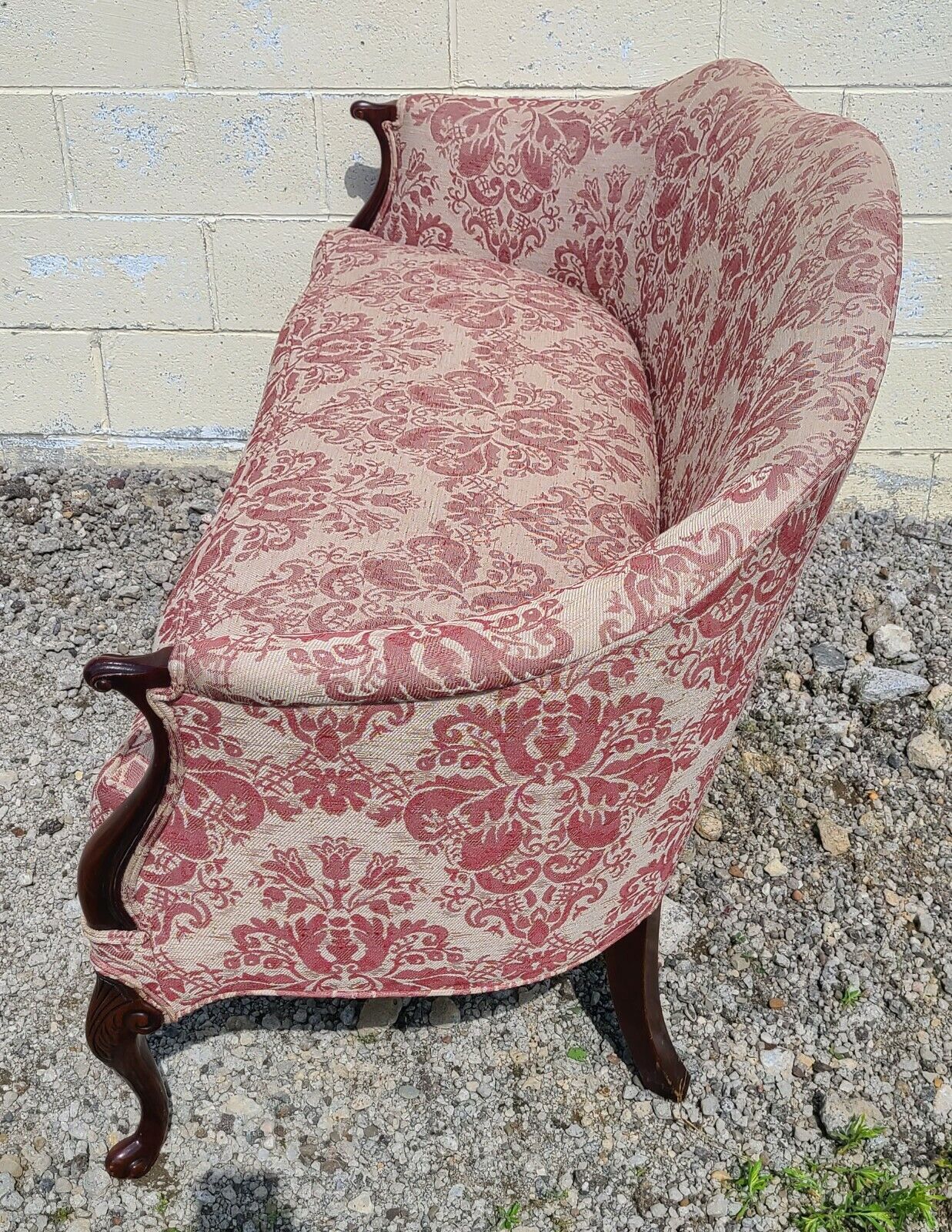 Hickory Chair Mahogany Chippendale Style Settee Sofa Designer Damask Fabric