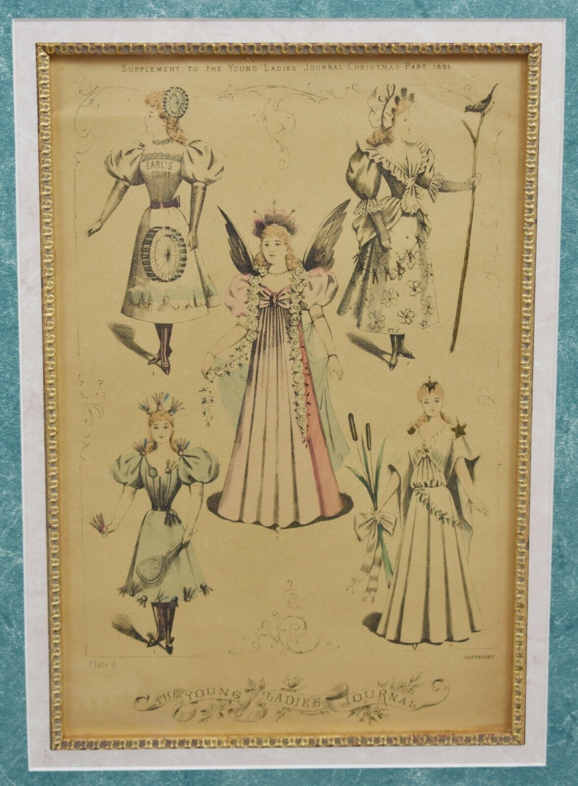 Set of 3 Antique Hand-Colored Fashion Print 19th C. Young Ladies Journal Framed