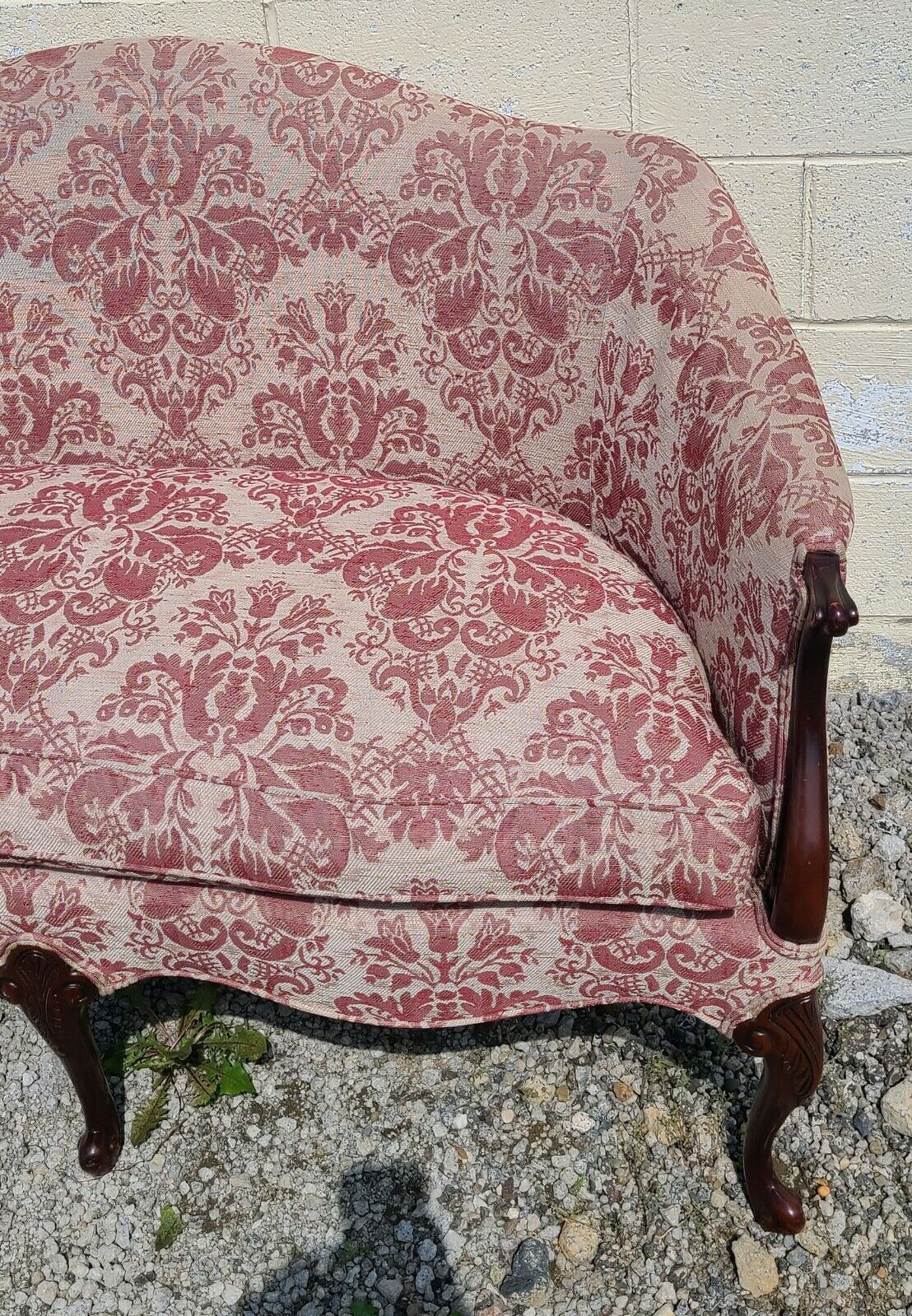 Hickory Chair Mahogany Chippendale Style Settee Sofa Designer Damask Fabric