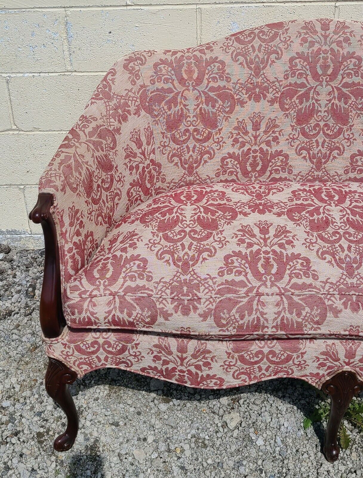 Hickory Chair Mahogany Chippendale Style Settee Sofa Designer Damask Fabric