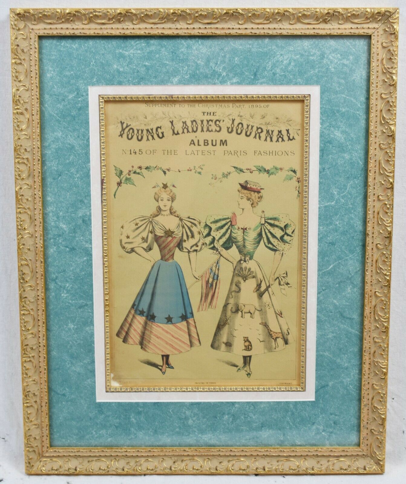 Set of 3 Antique Hand-Colored Fashion Print 19th C. Young Ladies Journal Framed