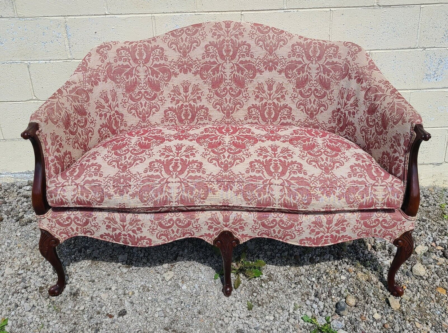 Hickory Chair Mahogany Chippendale Style Settee Sofa Designer Damask Fabric