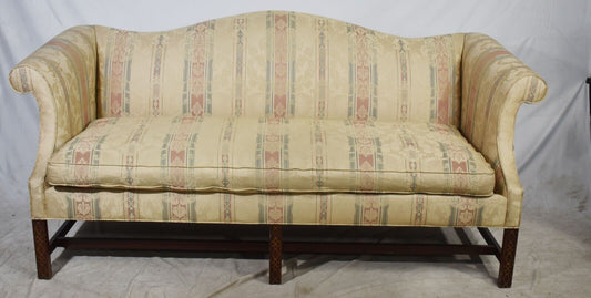 Southwood Mahogany Chinese Chippendale Style Sofa Fretwork Legs Damask Fabric