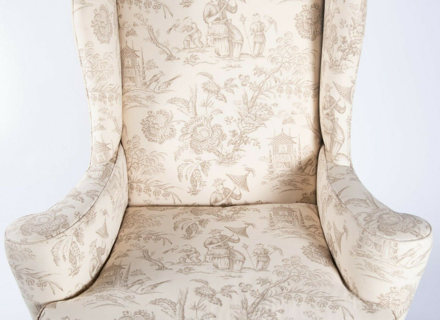 Baker Stately Homes Collection Irish Mahogany Wing Chair Chinoiserie Fabric