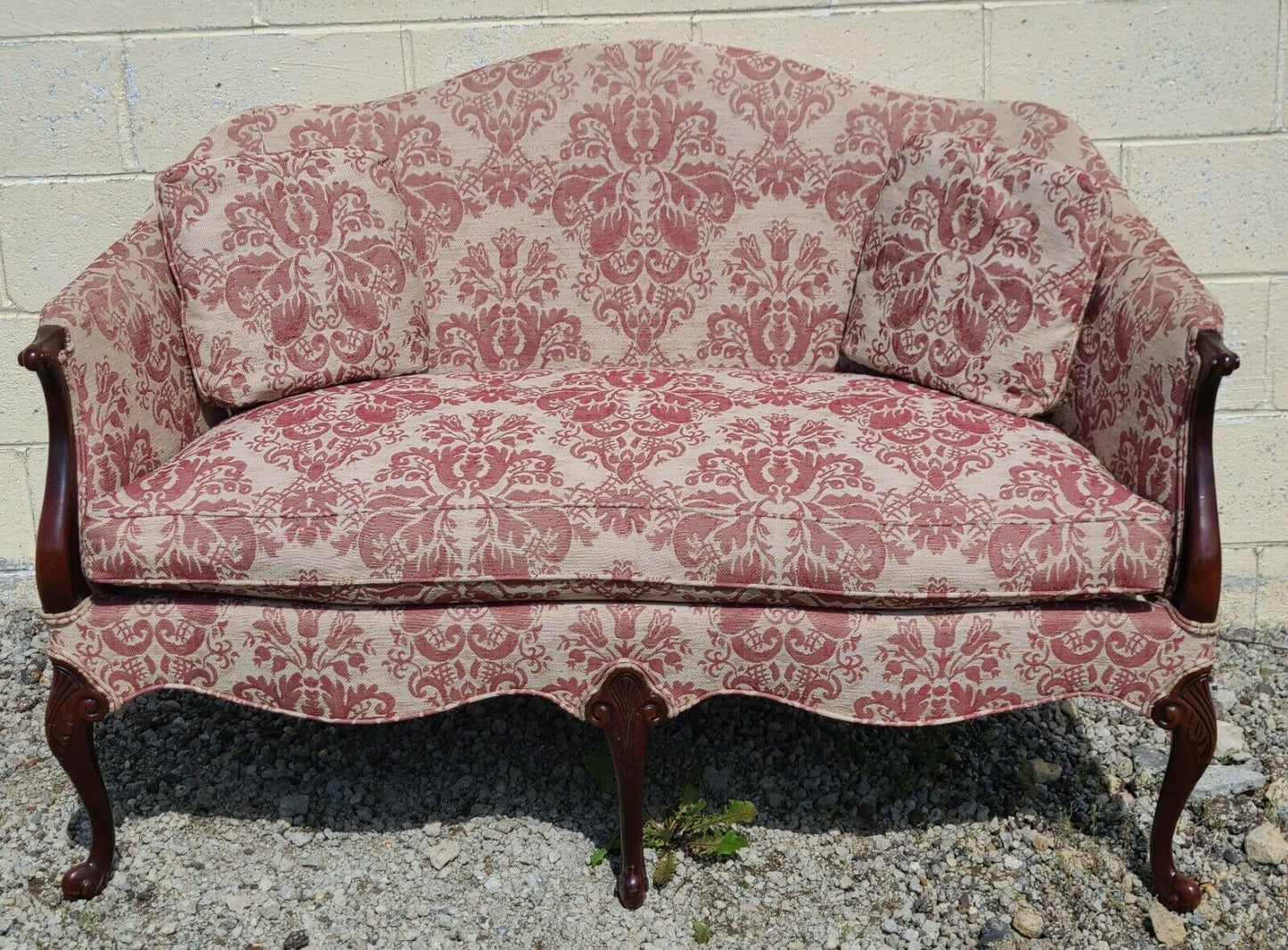 Hickory Chair Mahogany Chippendale Style Settee Sofa Designer Damask Fabric