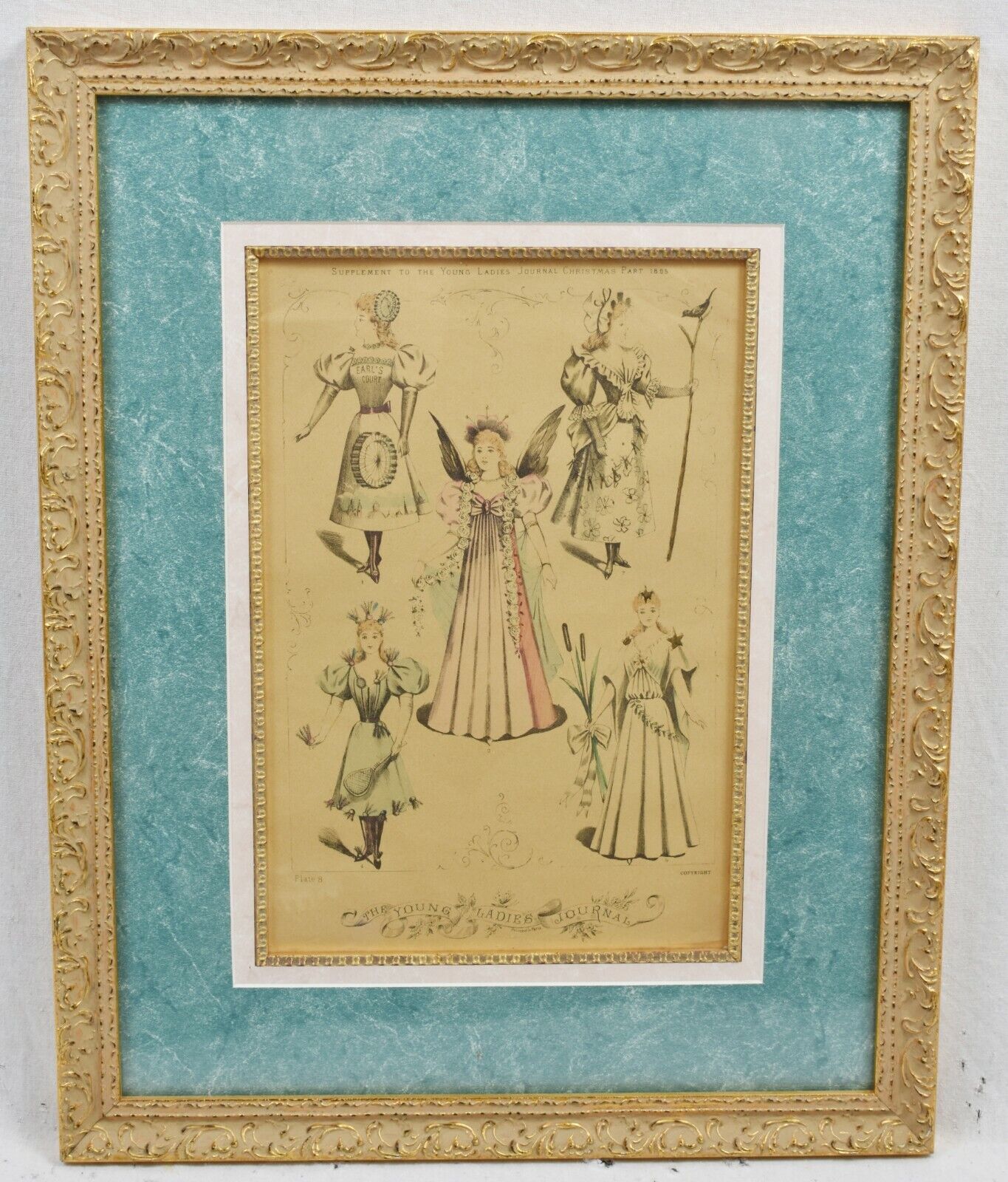 Set of 3 Antique Hand-Colored Fashion Print 19th C. Young Ladies Journal Framed