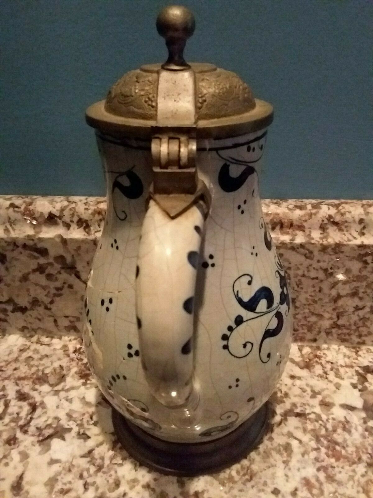 Antique FAIENCE Pewter Stein Nurnberg Circa 1720-1740 18th Century Delft Style