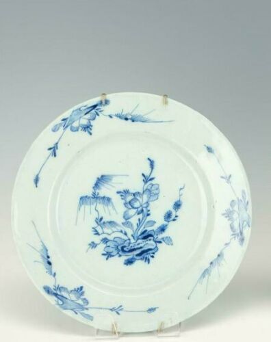 Antique 18th Century Dutch Delft Chinoiserie Floral Plate with Marking